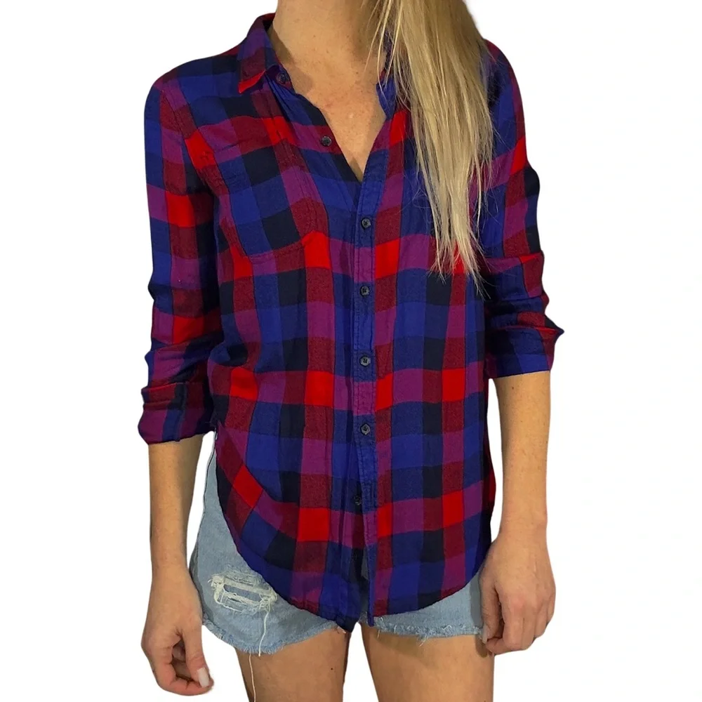 LUCKY BRAND Blue and Red‎ Bungalow Plaid Button Down Shirt